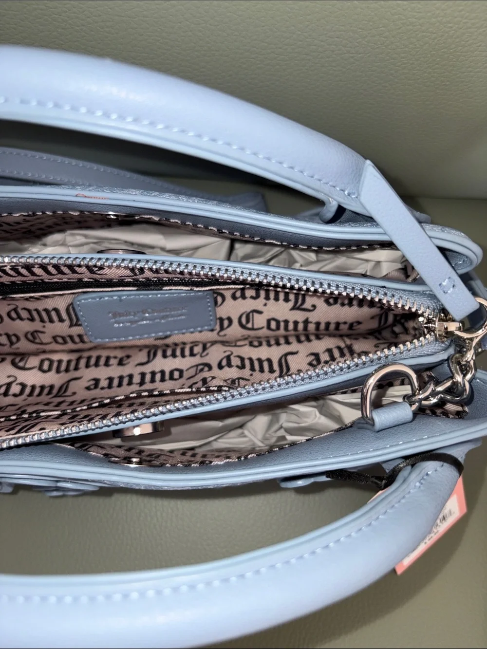 Juicy Couture Baby Blue Floral Logo Satchel